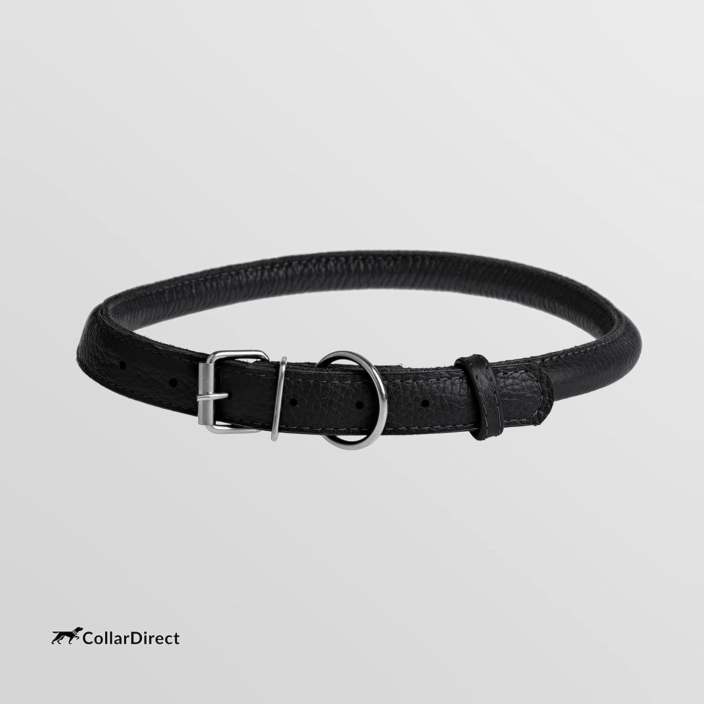 CollarDirect Rolled Leather Dog Collar, Soft Padded Round Puppy Collar, Handmade Genuine Leather Collar Dog Small Large Cat Collars 13 Colors (6-7 Inch, Black Textured)