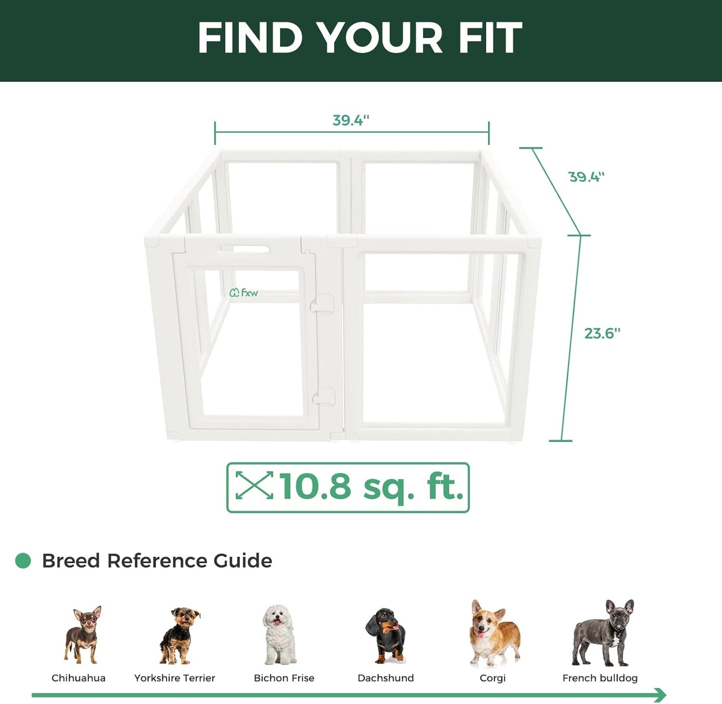 FXW AuraSpace Acrylic Indoor Unleashed Dog Playpen for Puppies and Small Dogs, 24 Inch, 8 Panels, White