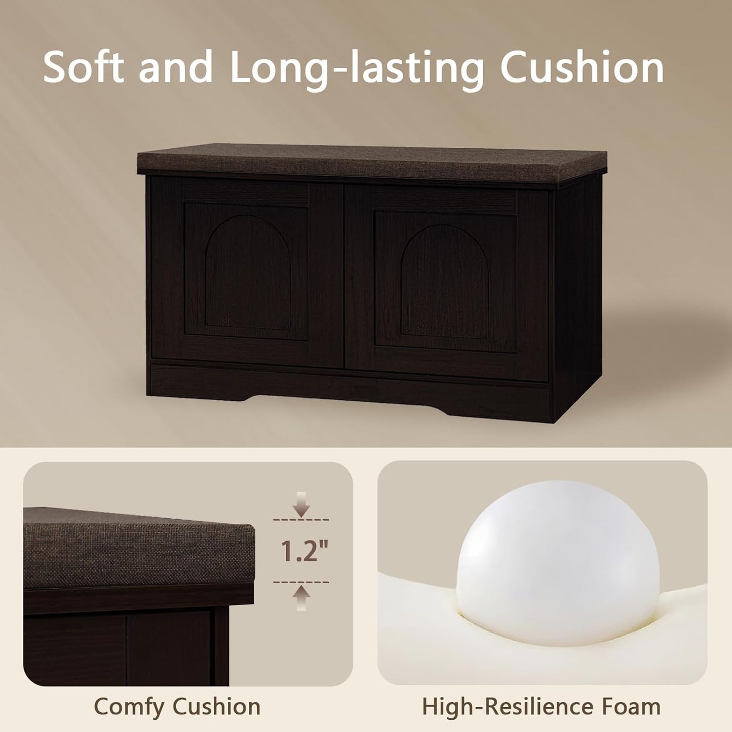 DINZI LVJ Shoe Bench, Entryway Storage Bench with Doors, Cushion, 2-Tier Shoe Rack with 6-Cubby, 31.5”L x 13.8”W Shoe Organizer Cabinet, Adjustable Shelf, Living Room, Bedroom, Espresso