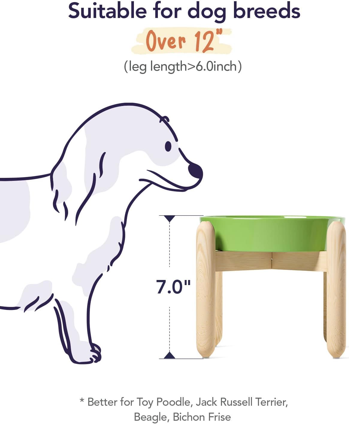 LE TAUCI Ceramic Slow Feeder Dog Bowls Elevated for Small and Medium Breed, Dog Bowls with Wooden Stand, 1.5 Cups Pet Dishes to Slow Down Eating, Anti-Gulping Pet Feeding Dishes, Clover Green