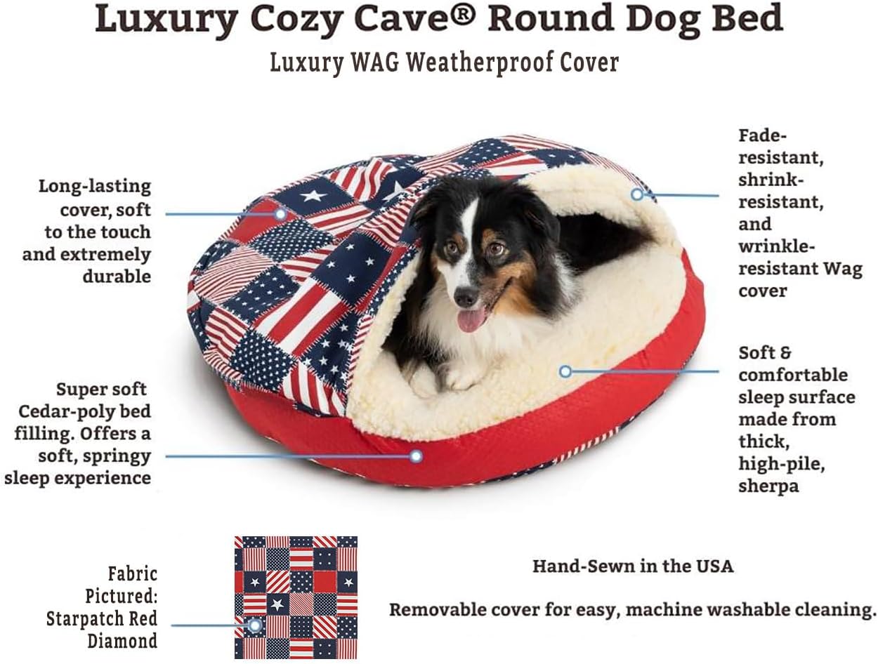 Snoozer Luxury Cozy Cave Pet Bed, Wag Collection, Extra Large - Starpatch Red Diamond