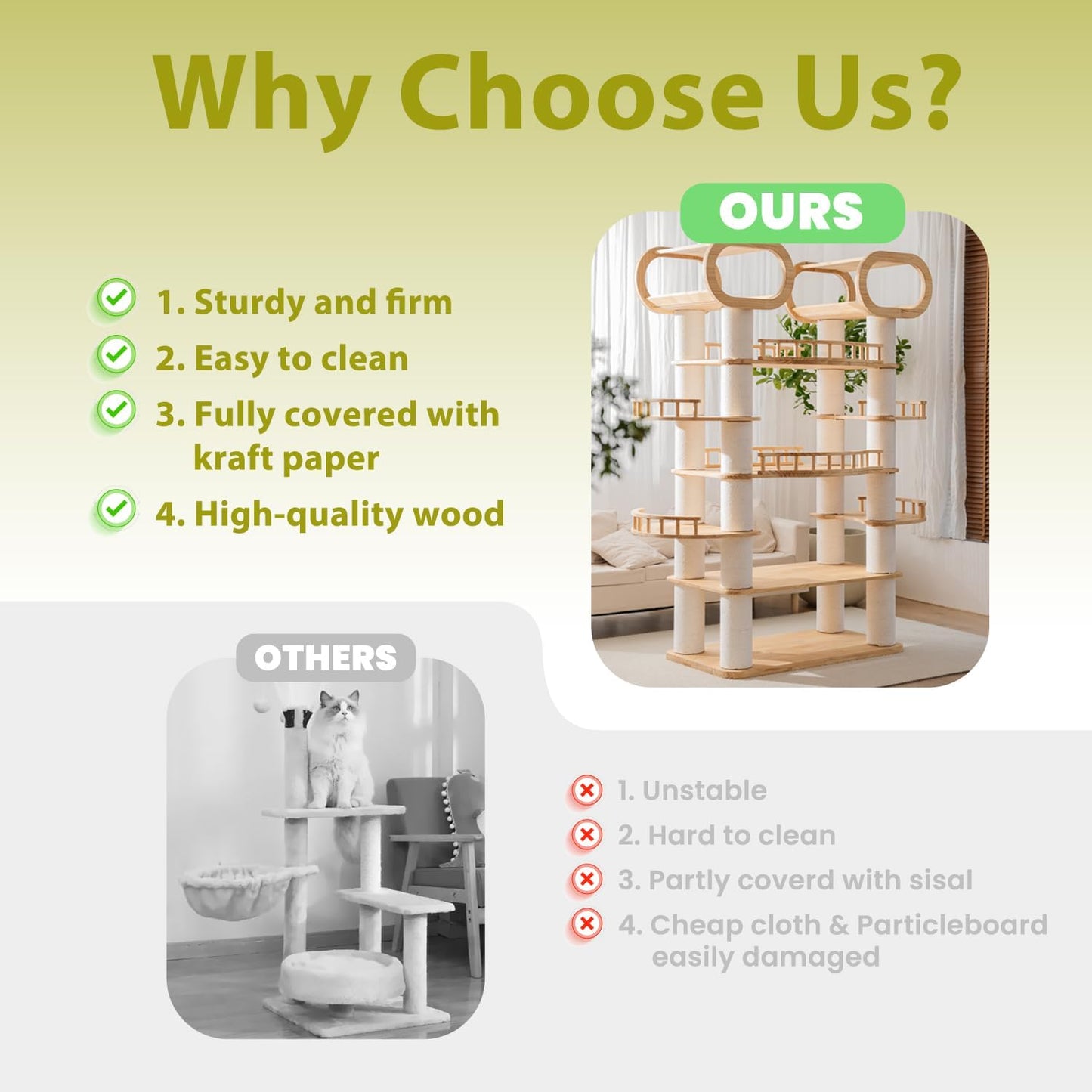 76.8'' Modern Cat Tree, Tall Cat Tower for Indoor Cats, Pine Wood Climb Tower with 2 Removable Mats, Heavy Duty Cat Furniture with Fully Wrapped Scratching Post, Huge Cat Condo for Multi-Cat Families