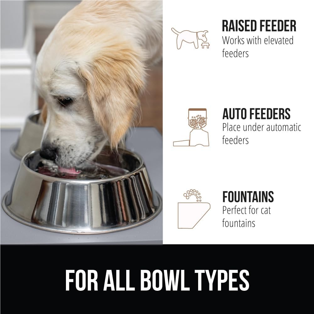 GORILLA GRIP 100% Waterproof Raised Edge BPA Free Silicone Pet Feeding Mat, Dog Cat Food Mats Contain Spills Protects Floors, Placemats for Cats, Dogs Water Bowl, Pets Accessories 23x15 Light Gray