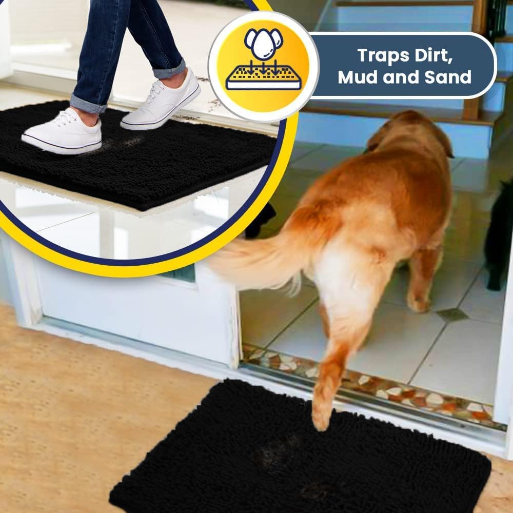 Muddy Mat® AS-SEEN-ON-TV Highly Absorbent Microfiber Door Mat and Pet Rug, Non Slip Thick Washable Area and Bath Mat Soft Chenille for Kitchen Bathroom Bedroom Indoor and Outdoor - Black XXL 60"X48"