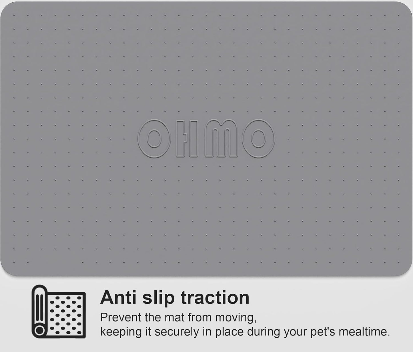 OHMO Dog Food Mat, Silicone Waterproof Cat Food Mat, Non-Skid Spill Proof Pet Feeding Mat for Food and Water, Easy to Clean Dog Placemat(Grey, 23.6" x 15.8")