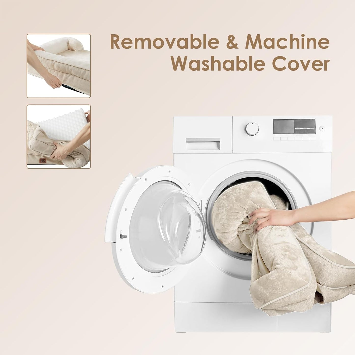 EHEYCIGA Orthopedic XL Dog Beds, Waterproof Memory Foam Dog Bed for Extra Large Dogs, Non-Slip Bottom and Egg-Crate Foam Big Pet Couch Bed with Washable Removable Cover, Beige