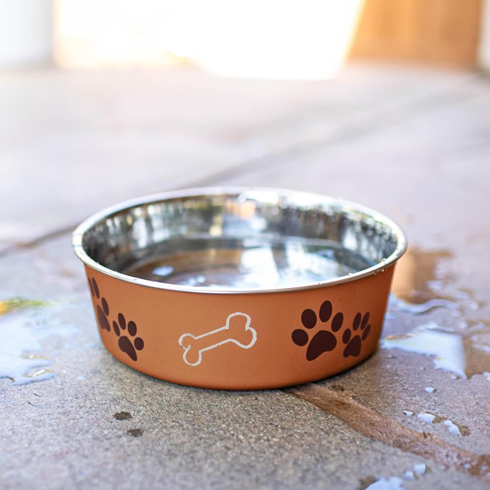Loving Pets - Bella Bowls - Dog Food Water Bowl No Tip Stainless Steel Pet Bowl No Skid Spill Proof (Medium, Copper)