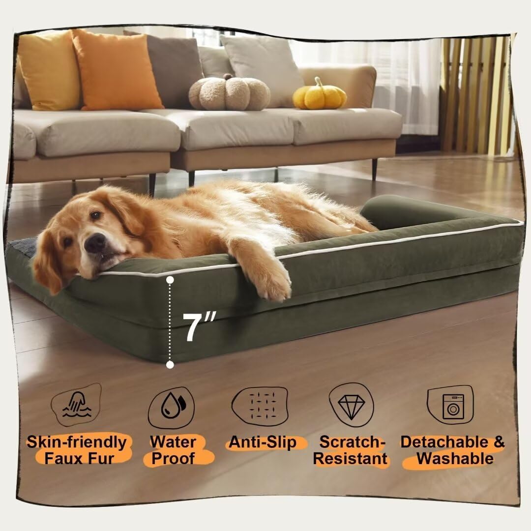 Dog Bed Medium Size Dog-Orthopedic Waterproof Bed for Dogs,Foam Couch Sofa with Washable Removable Cover & Non-Slip Bottom-Dark Green