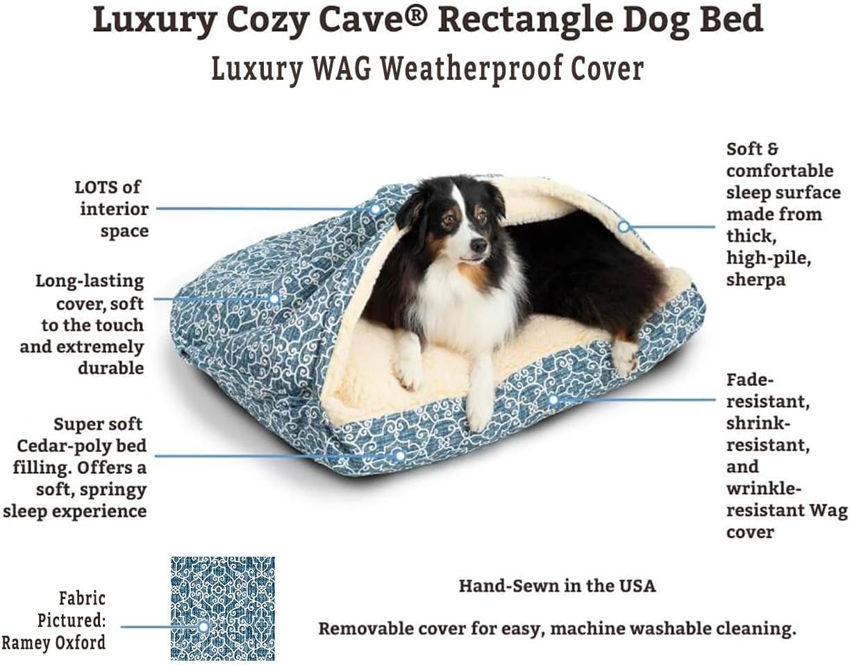 Snoozer Luxury Rectangle Cozy Cave Dog Bed - Indoor Dog Bed with Cover Cave, Covered Calming Burrow for Large Sized Pets with Blanket Attached, Enclosed, Washable - XL, Barkely Black Diamond