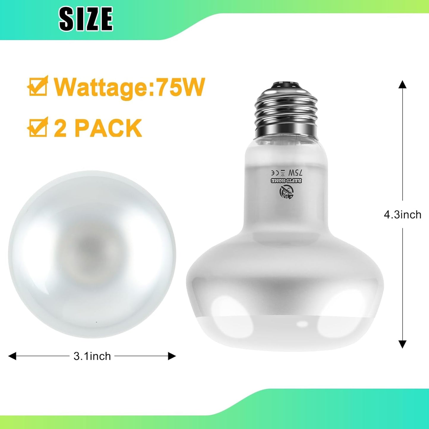Reptile Heat Lamp 2Pack 75W, Intense Basking Spot Light Bulb with UVA, Simulate Natural Daylight Heat Bulb for Reptile, Turtle, Bearded Dragon, Lizard, Tortoise, Gecko, Snake