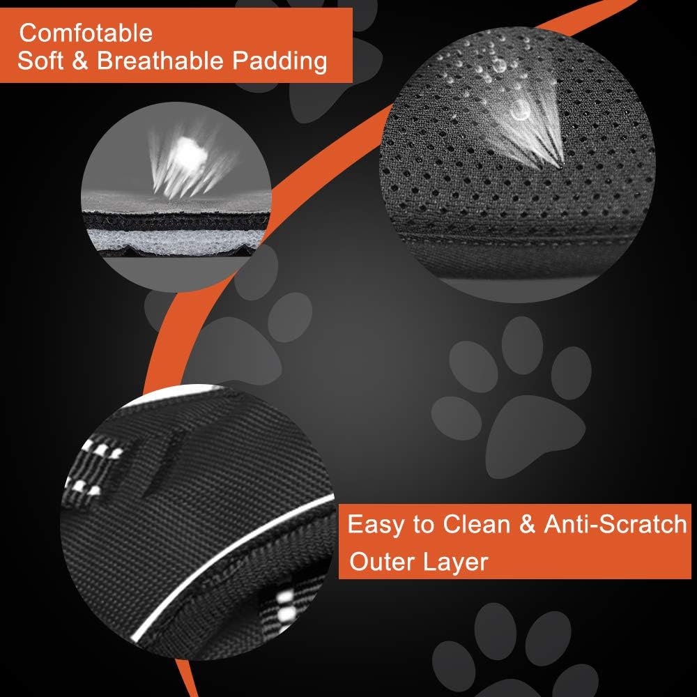 PHOEPET Reflective Dog Harness No Pull Large Breed Vest with 2 Metal Leash Attachment Hooks(L, Red)