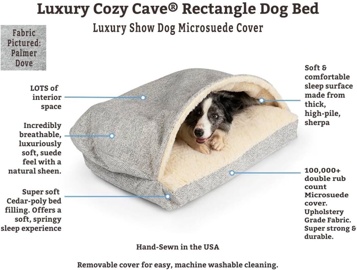Snoozer Pet Products Luxury Rectangle Cozy Cave Dog Bed with Microsuede, Showdog Collection, Medium, Merlin Linen