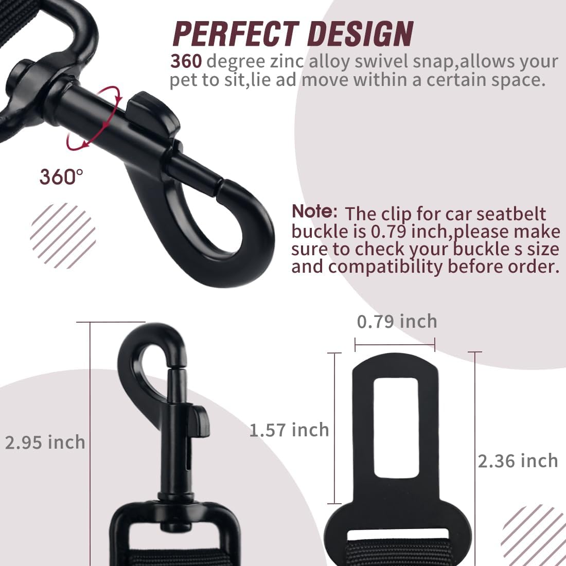 COOYOO Dog Seat Belt,3 Piece Set Retractable Dog Car Adjustable Seatbelts for Vehicle Nylon Pet Safety Heavy Duty & Elastic & Durable Car Harness for Dogs