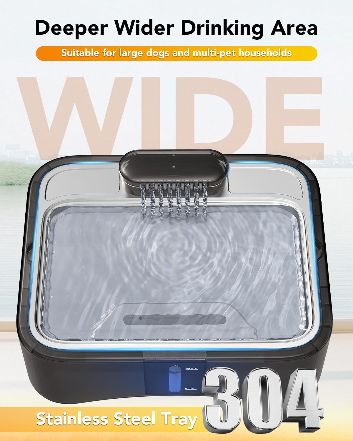 UPSKY 2.25Gal Elevated Dog Water Fountain, 4 Heights Adjustable Pet Fountain for All Dog Sizes, 304 Stainless Steel Tray Indoor Cat Drinking Dispenser with Ultra-Quiet Pump & 2 Replacement Filters