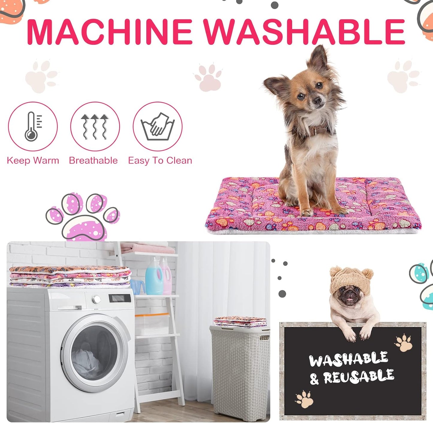 4 Pack Ultra Soft Dog Cat Bed Mat with Cute Prints Reversible Fleece Dog Crate Kennel Pad Cozy Washable Thickened Hamster Guinea Pig Pet Bed Mat for Small Animals(23 x 18 Inches,Vivid Color)