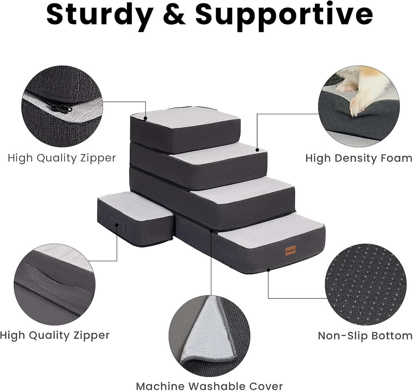 4-Step Adjustable Dog Stairs for Beds, Dog Steps for Small Dogs and Cats, Foldable Pet Stairs for Bed Climbing, Non-Slip Pet Step Indoor, Grey