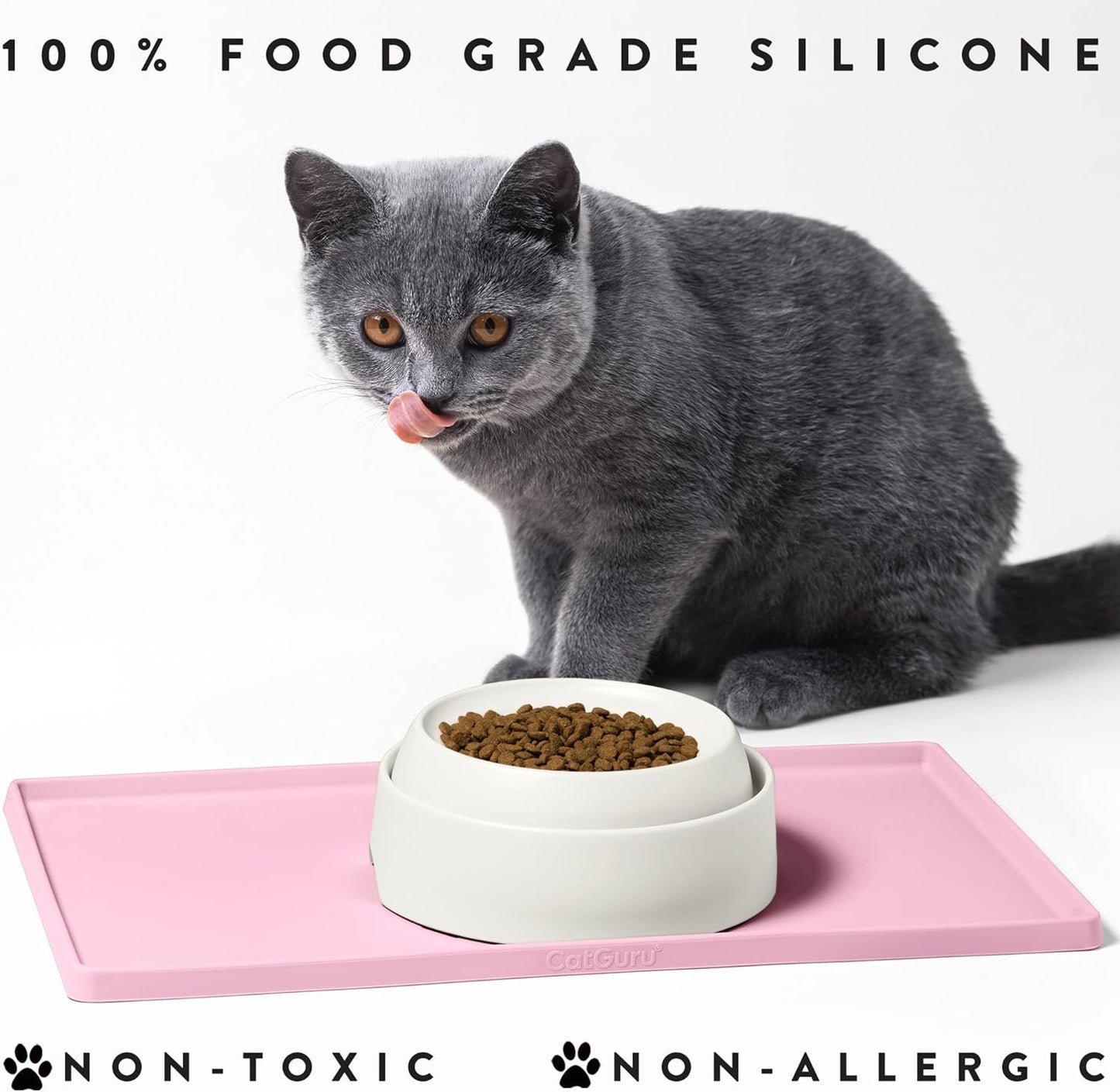 CatGuru Cat Food Mat, Small & Large Pet Feedingd Mat, 100% Waterproof Cat Mats for Food and Water, Silicone Mats for Pet Bowls, Non-Slip Placemat for Water Bowl or Fountain (Small, Pink)