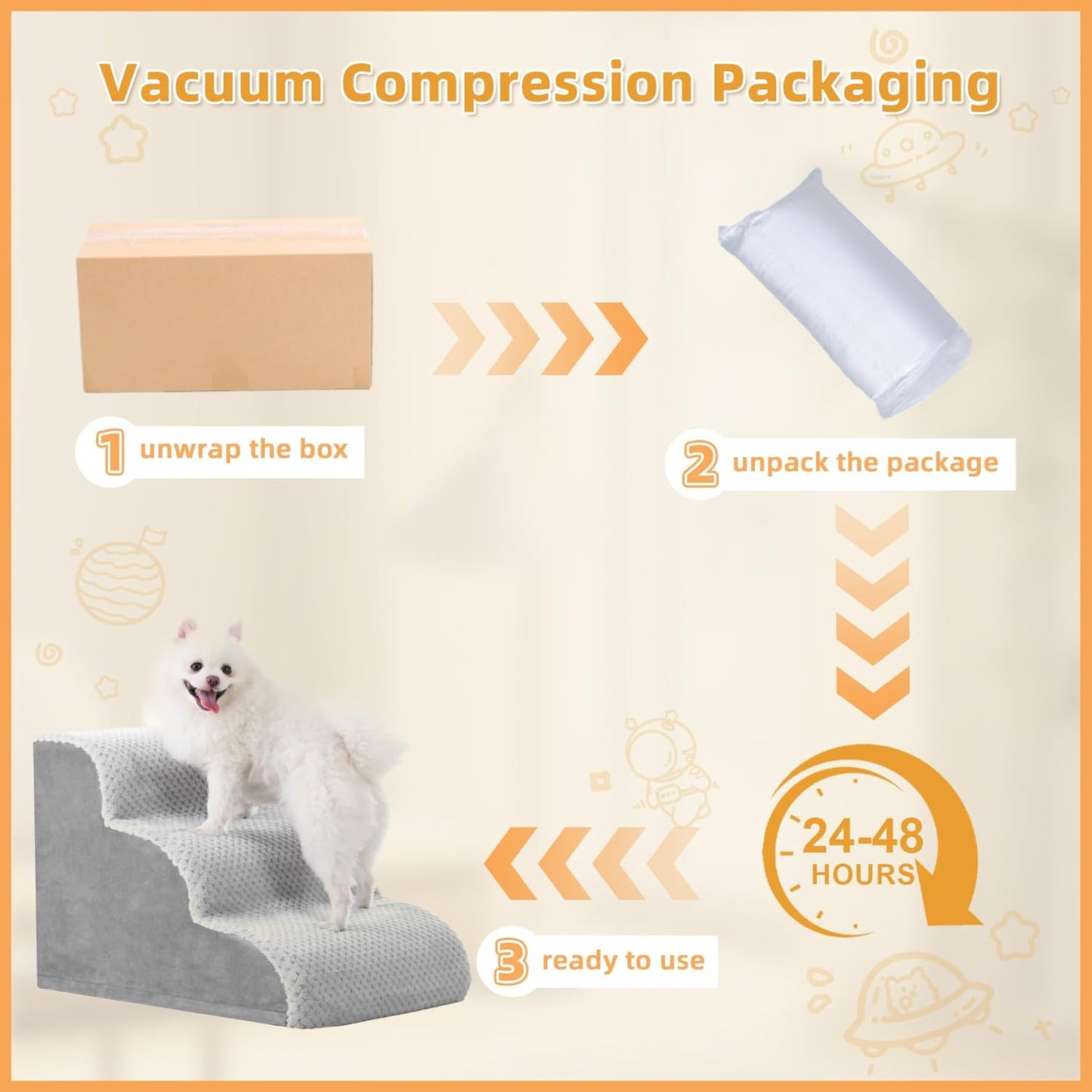 MIHIKK Dog Stairs Ramp, Curved 4-Step Dog Steps for Small Dogs and Cats, Pet Stairs for High Beds and Couch with Anti-Slip Washable Cover and Durable High Density Foam, Grey