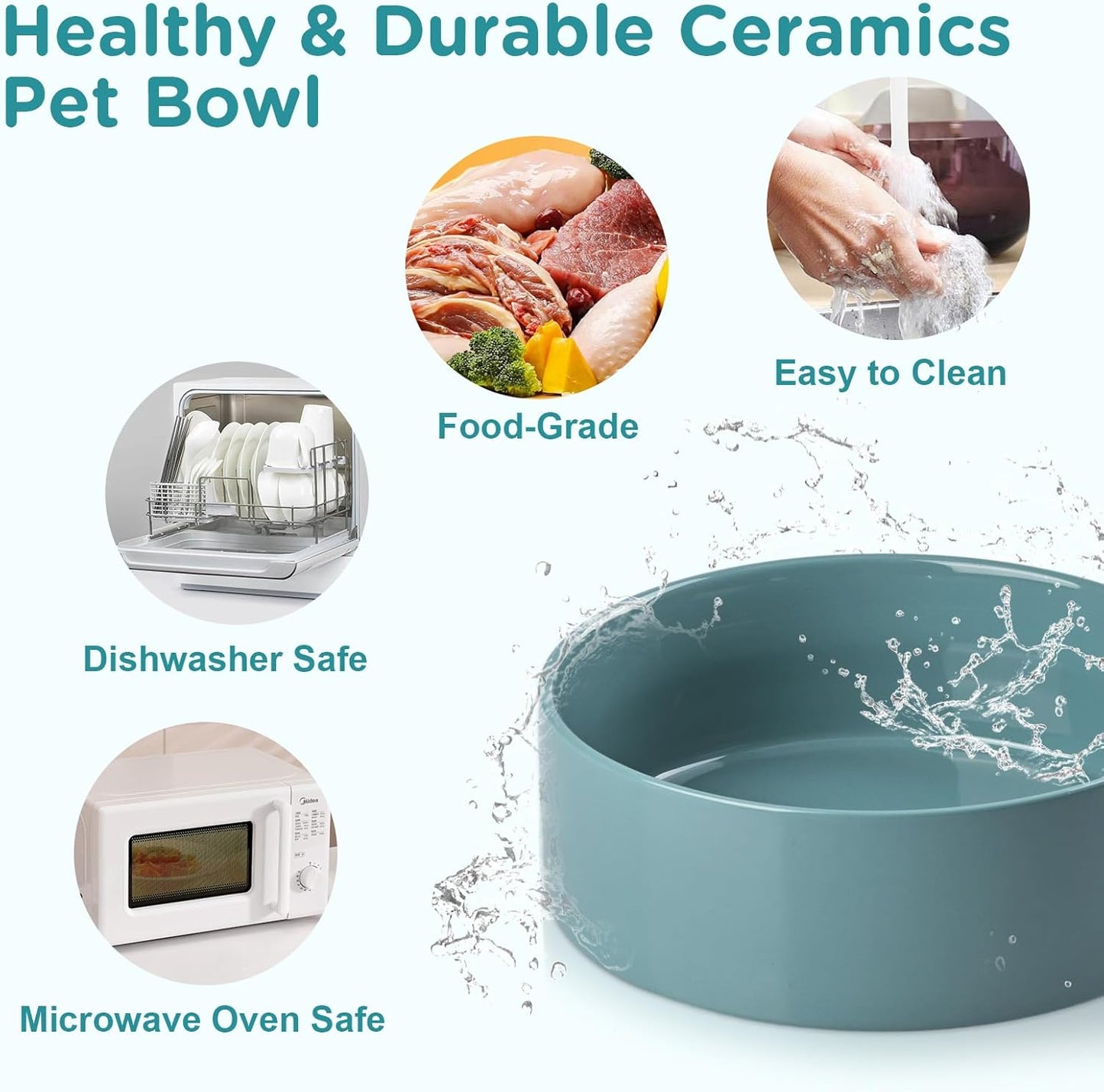 SPUNKYJUNKY Ceramic Elevated Dog Bowls Raised with Acacia Bamboo Wooden Stand, 8.3'' Dog Food Water Bowls Set Non-Slip for Medium Large Sized Breed Microwave Dishwasher Safe - 60 OZ,Dark Green