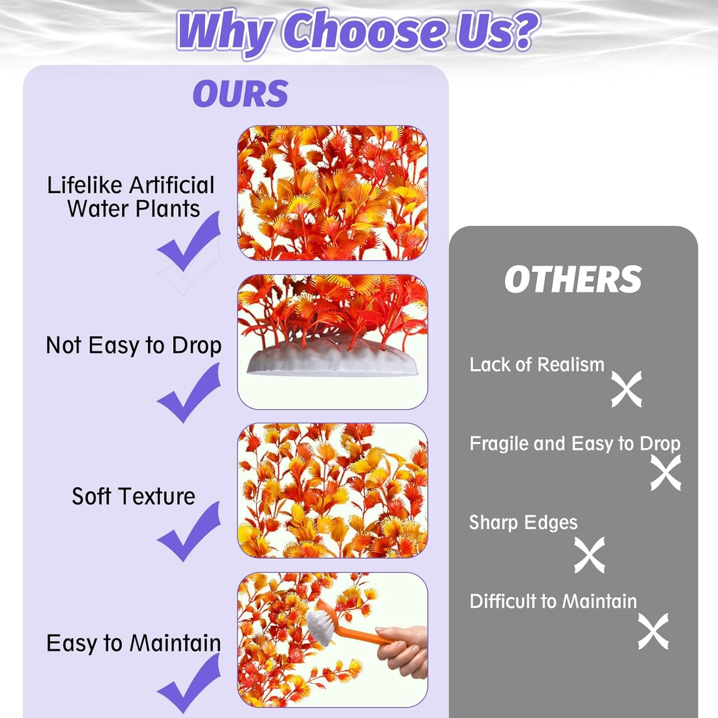 Hamiledyi Aquarium Plastic Plants Aquarium Decor Artificial Fish Tank Plants,Tall Fish Tank Decorations, Extra Large Aquarium Plant 23.6-inch Tall,2PCS(Orange Style B)