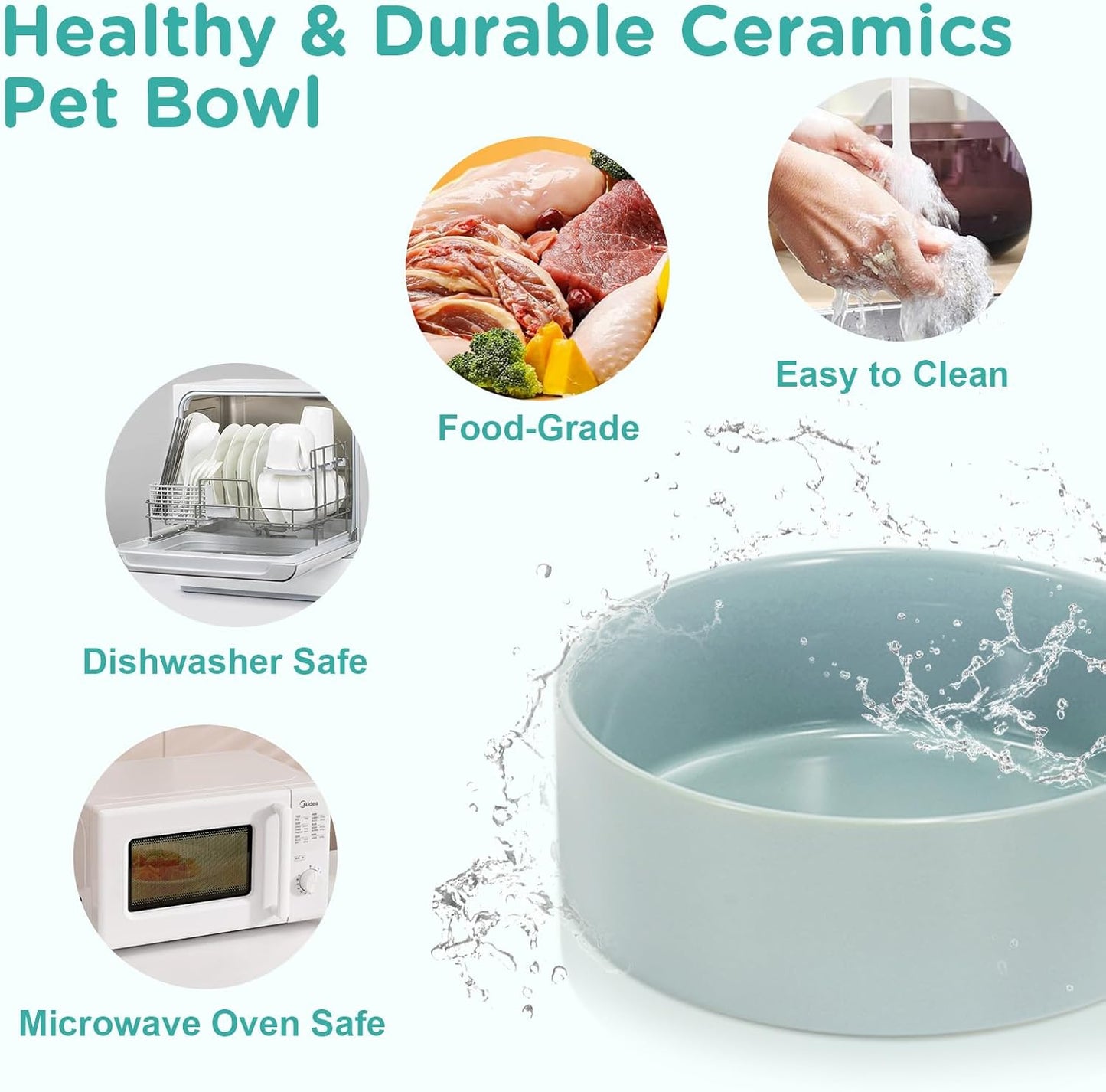 SPUNKYJUNKY Ceramic Elevated Dog Bowls with Slow Feeder Raised Acacia Bamboo Wooden Stand, 8.3'' Dog Food Water Bowls Set Non-Slip for Medium Large Sized Breed Microwave Dishwasher Safe - Light Green