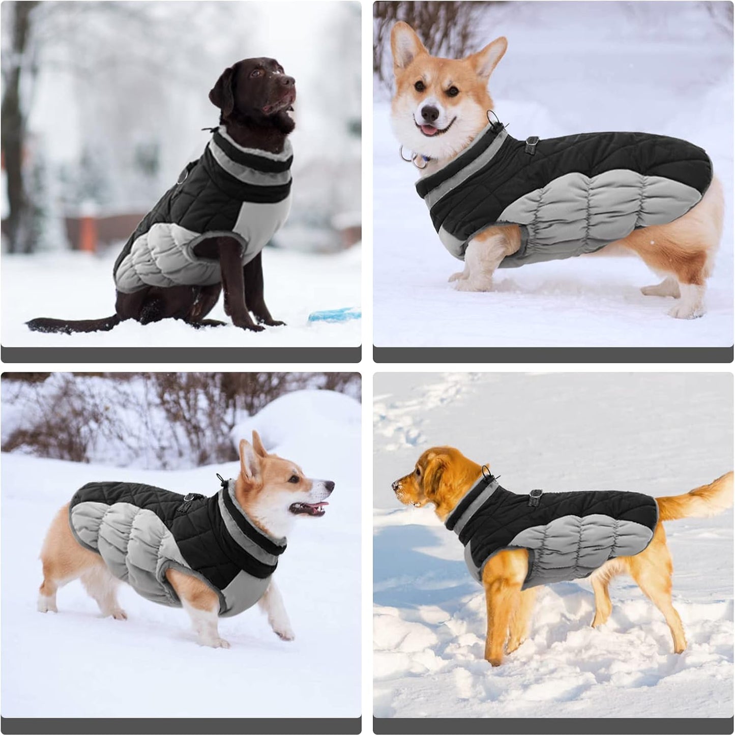 FUAMEY Dog Coat for Large Dogs,Waterproof Dog Winter Jacket with Harness Built in Puppy Cold Weather Coats Reflective Pet Vest with Zipper Warm Fleece Dogs Snowsuit Windproof Black L
