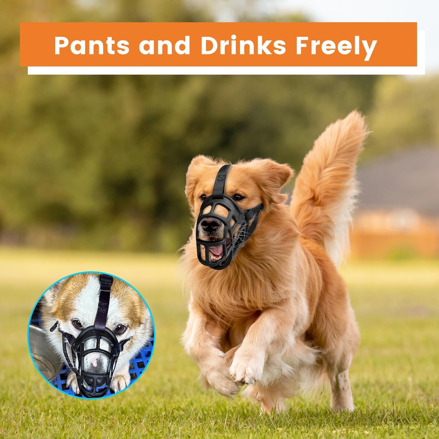 Dog Muzzle – Lightweight Breathable Basket Muzzle, Anti-Biting & Chewing, Adjustable Fit for Small, Medium & Large Dogs(Size 3)