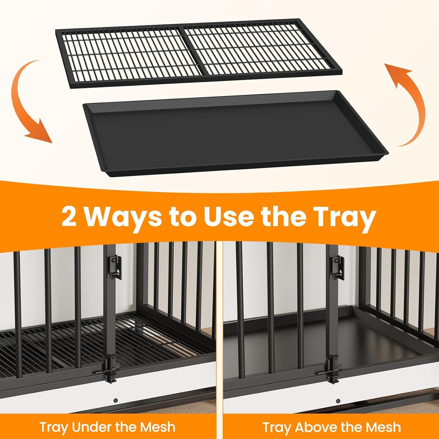 Dog Crate Furniture, Dog Crate End Table for Medium and Large Dogs,Wooden Cage Kennel Furniture Indoor, Modern Dog Crate with Multi-Purpose Removable Tray, Double-Doors Dog Furniture, White