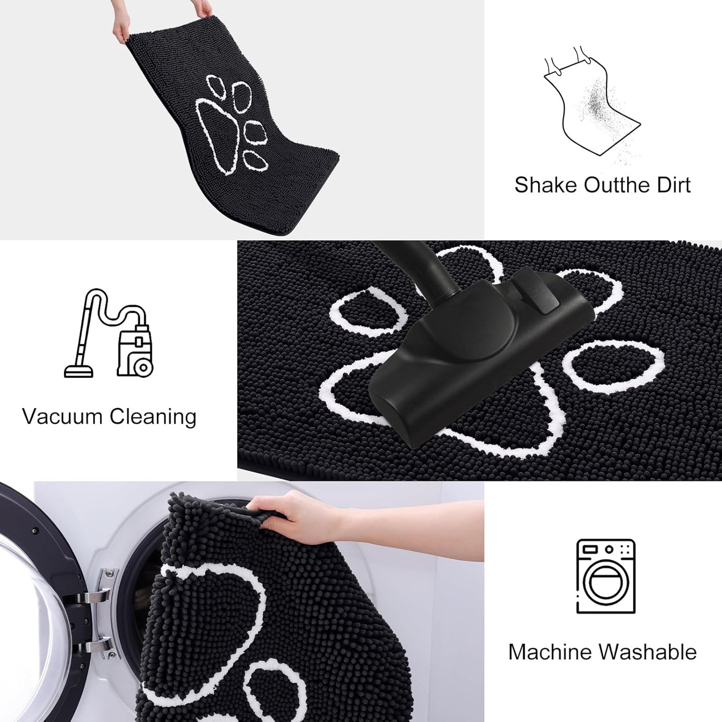 Smiry Dog Door Mat for Muddy Paws, Absorbent Dirt Trapper Non Slip Quick Dry Washable Chenille Mat for Mud Dogs, Entry Rug for Indoor and Outdoor (47x32 Inches, Black)