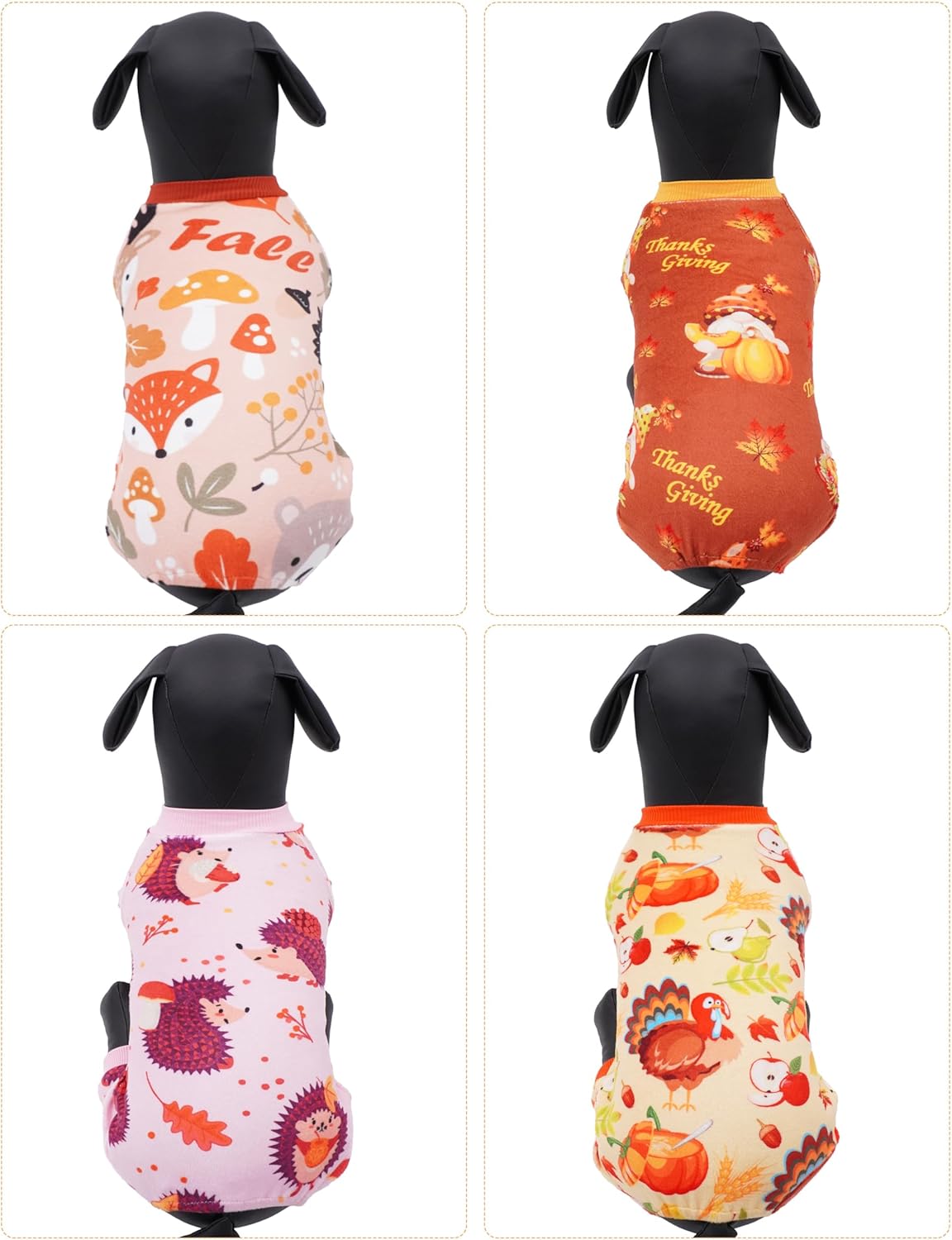 PET SHOW 4 Pack Fall Small Dog Pajamas Thanksgiving Clothes Doggies Girl Boy Soft Stretchy PJs Autumn Jumpsuit Puppy Cats Onesies Outfits with Sleeve Pets Dachshund Costume M