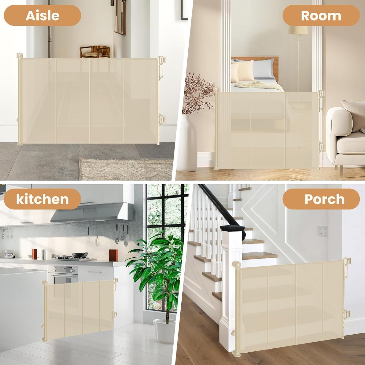 Reinforced Retractable Baby Gate or Mesh Dog Gate,Easy to Use for Stairs, Doorways, Hallways, Indoor, Outdoor, Wide Pet Gate 33.5" Tall, Extends to 55" Wide, Cream