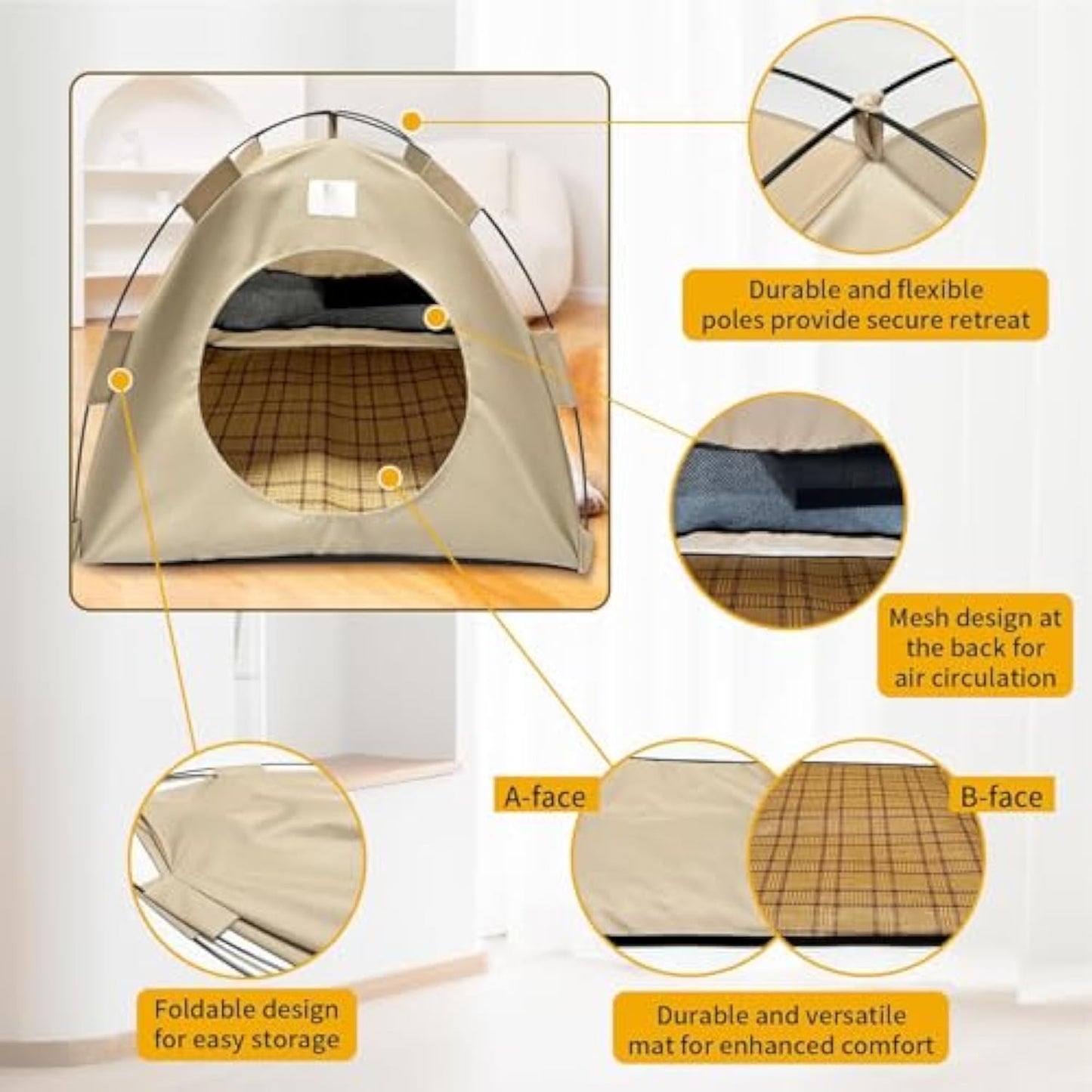 BreezyDen Pop-Up Pet Tent – Portable Indoor/Outdoor Cat Tent, Waterproof Pet Hideaway for Cats & Small Dogs with Mesh Window, Anti-Slip Base & Washable Design (Coffee, M (8 catties Kitten))