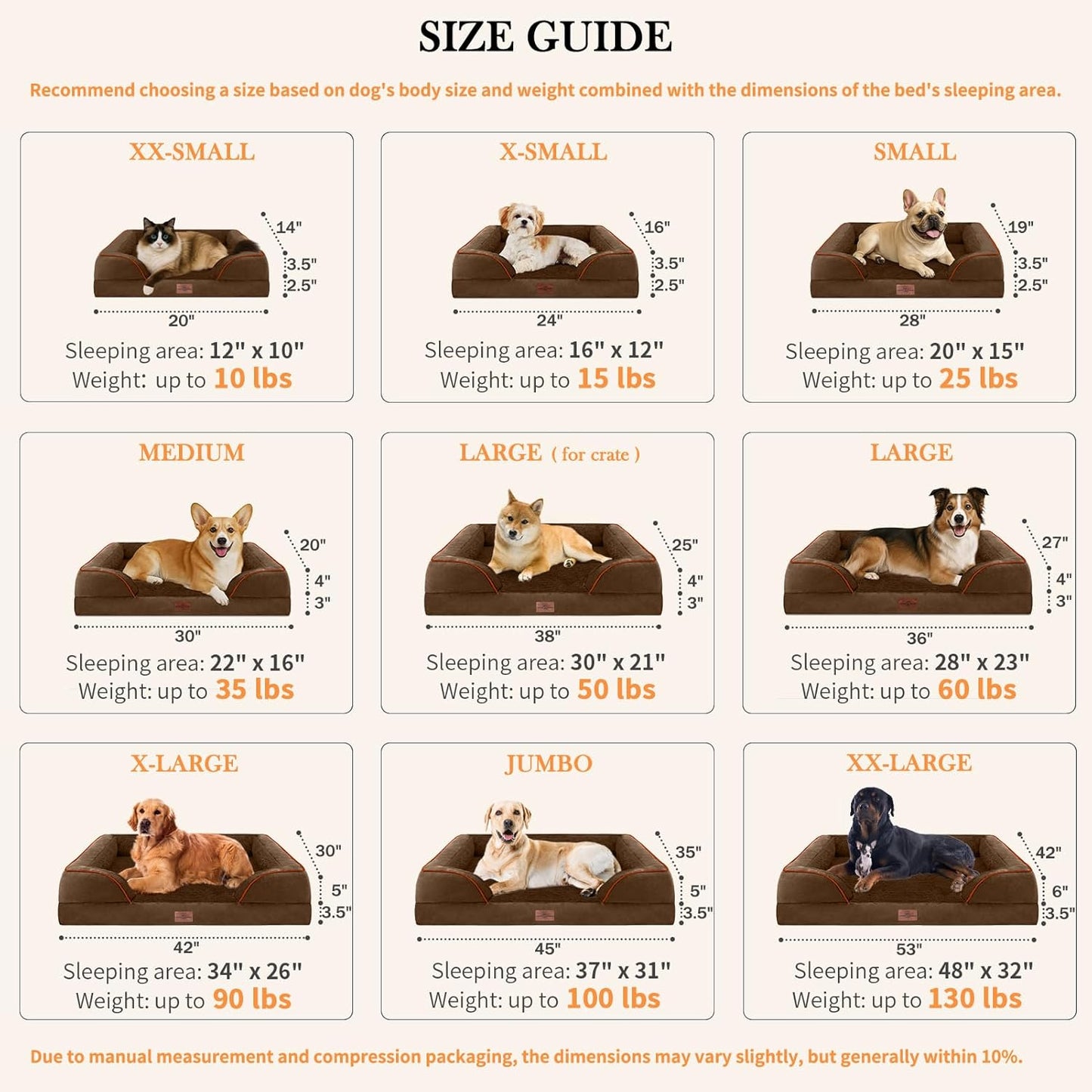 Comfort Expression XXL Orthopedic Dog Beds Waterproof, Orthopedic Foam Dogs Beds for Extra Large Dogs, Washable Dog Sofa Bed with Removable Cover & Non-Slip Bottom(XX-Large,Chocolate Brown)