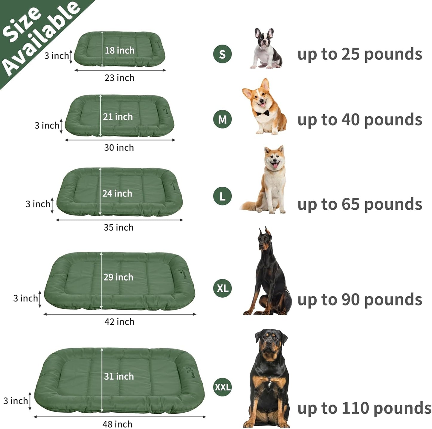 KHONSU PET Durable Dog Bed Tough and Tear Proof Dog Crate Bed, 800lbs Tear Strength PVC-Backed Waterproof Ped Bed Mat Indoor & Outdoor Use for Dogs up to 25 lbs