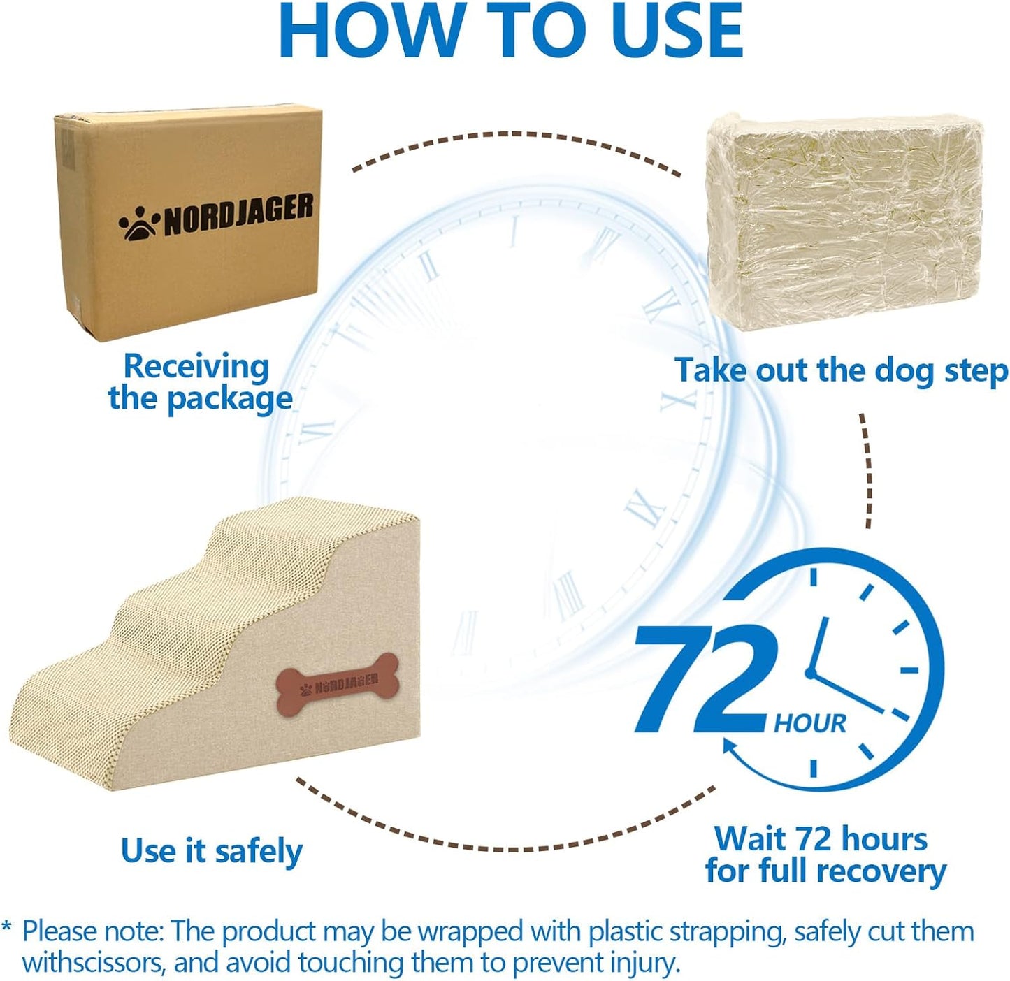 Dog Stairs 4 Steps for Small Dogs and Cats to Get on High Beds, Couch or Car, Pets Can Climb, Sit, Lie Down or Perch to Look Out Windows on The Spliceable Ramp, Provides Support, Beige(19" H)