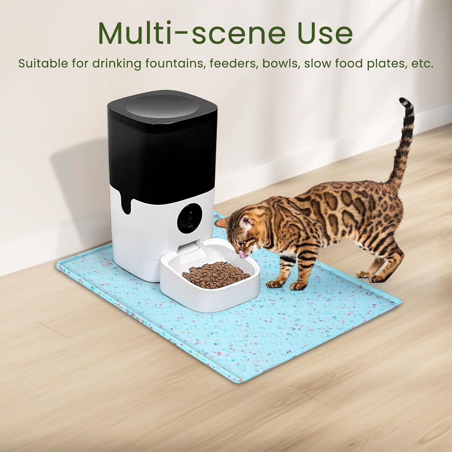 Ptlom Dog Food Mat Anti-Slip Dog Bowl Mats for Food and Water, Waterproof Pet Placemat Prevents Messy Spill to Floor, Silicone Puppy Feeding Tray for Small, Medium and Large Dogs Cats, Blue