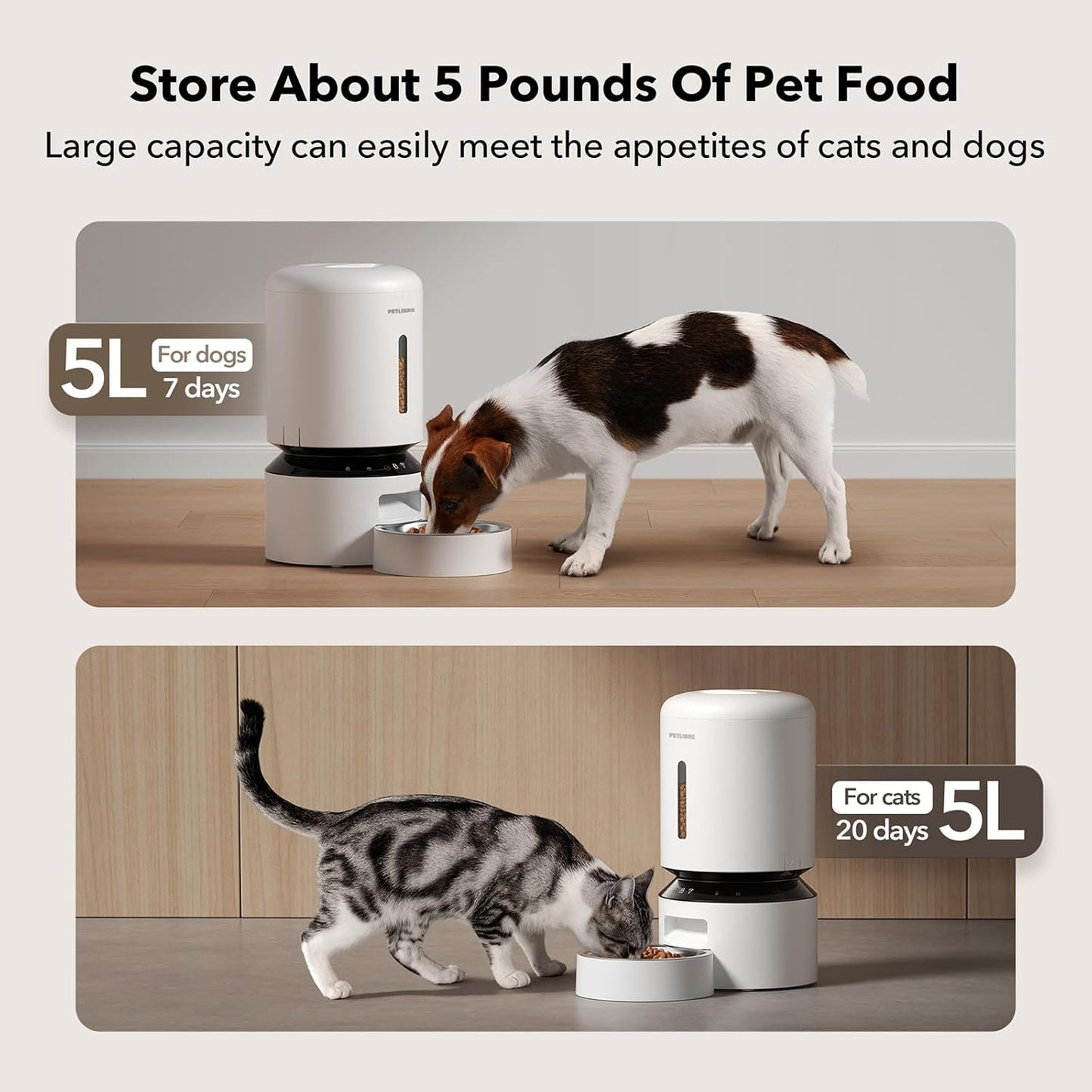 PETLIBRO Automatic Cat Feeder, 5G WiFi Automatic Dog Feeder with Freshness Preservation, 5L Timed Cat Feeders with Low Food Sensor, Up to 10 Meals Per Day, Granary Pet Feeder for Cats/Dogs