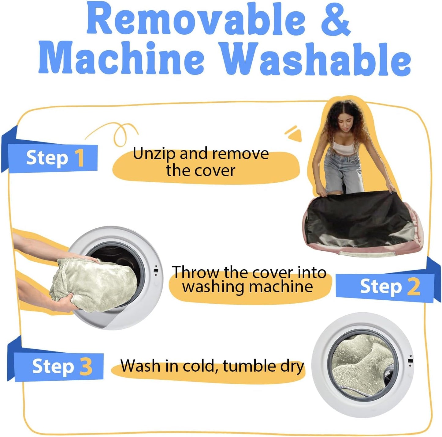 Orthopedic Washable Large Dog Bed - Removable Orthopedic Dog Bed XL with Bolster Extra Large Dogs Beds with Washable Cover for Large Size Pet Non-Slip Bottom