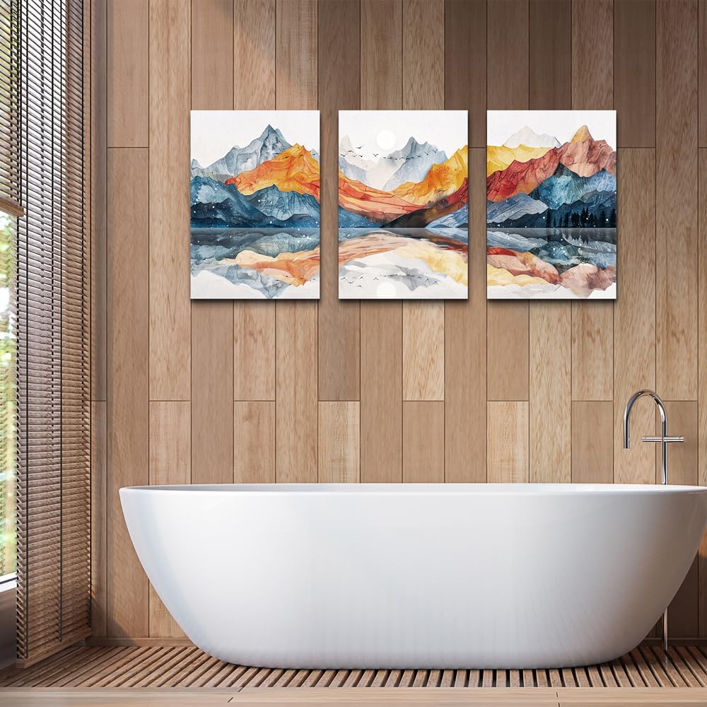 TTHYUEWS Abstract Art for Bedroom & Living Room - Modern Ink Mountain Landscapes - 3 Piece Ready To Hang Wall Decor