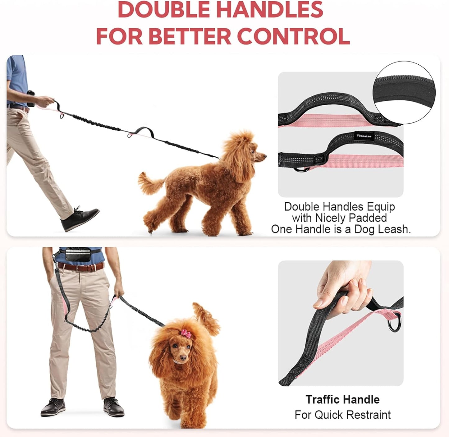 Hands Free Dog Leash, Waist Leash for Dog Walking, Hiking and Running,Adjustable Belt with Double Handle, Dog Leash for Large Dogs and Medium Dogs, Dog Walking Accessories,Tangle Free,No Pull