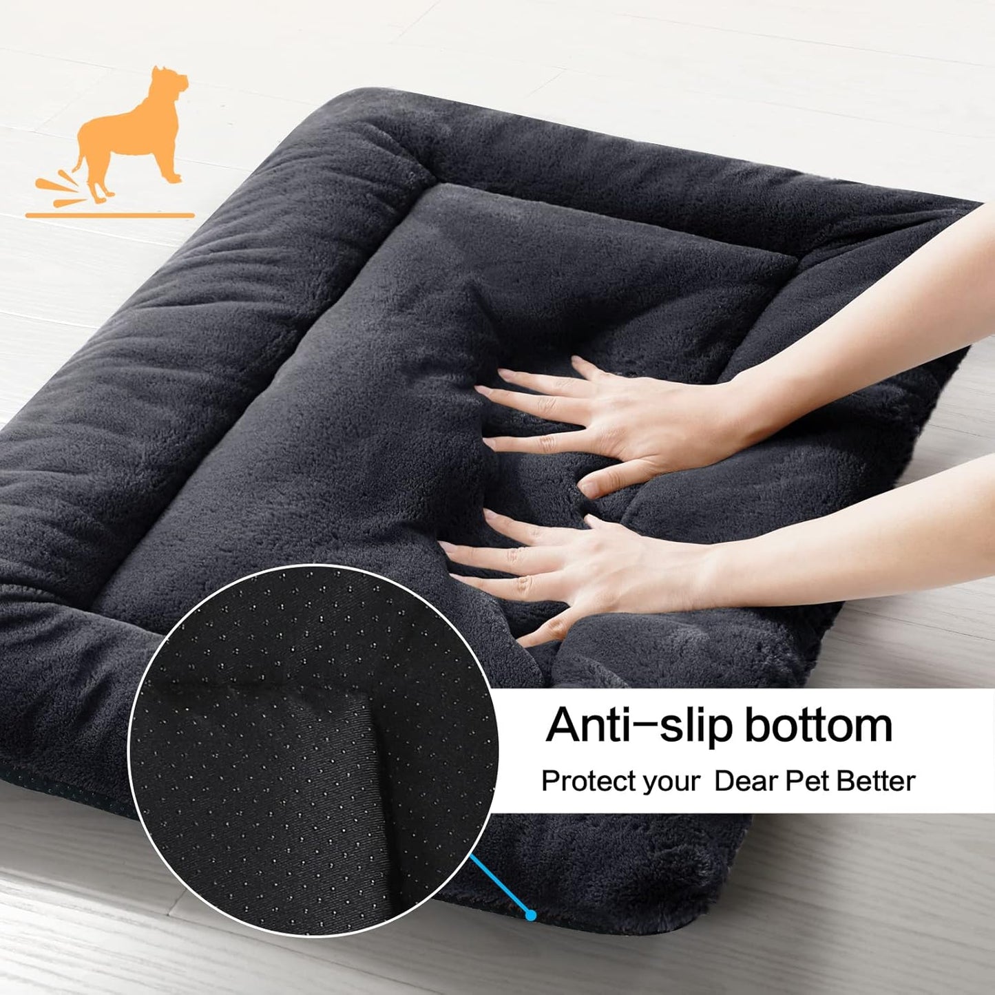 Dog Beds Crate Pad for Small Dogs Ultra Soft Dog Crate Bed Washable & Anti-Slip Kennel Pad for Dogs Cozy Sleeping Mat,Dark Gray 24inch