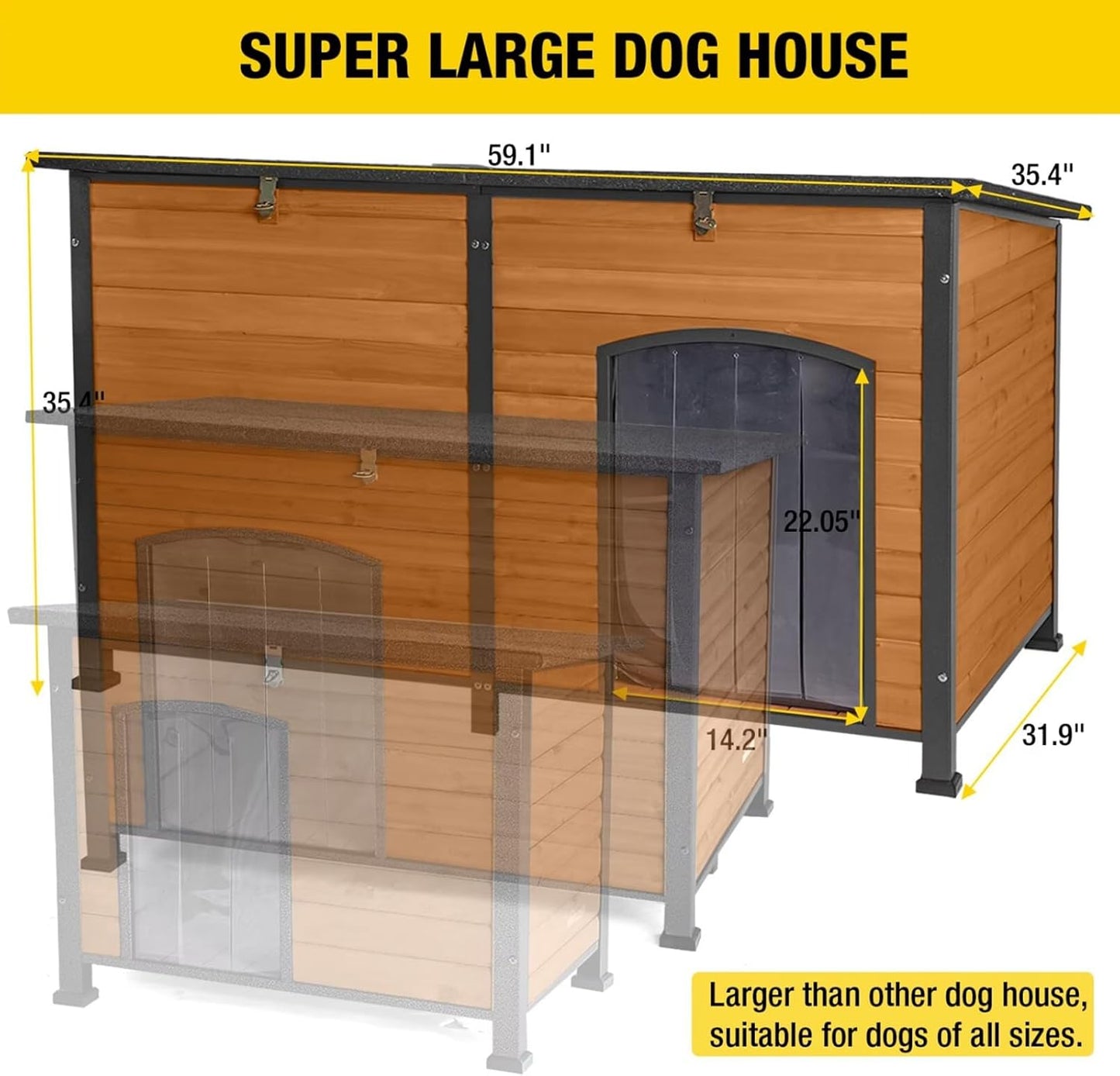 Aivituvin 59" Large Dog House 100% Insulated Dog Kennel with Liner for Winter,Waterpoof for Outdoor & Indoor Use.