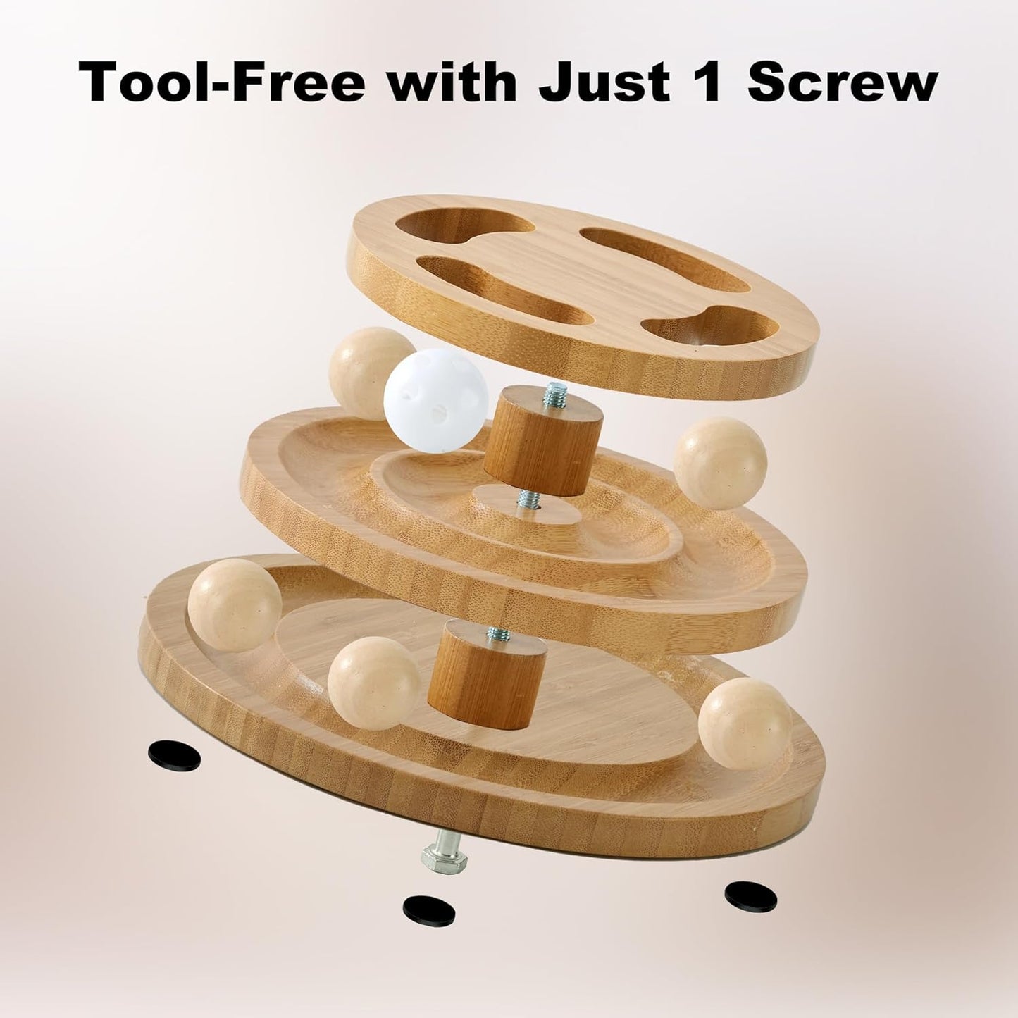 Cat Ball Track Toy with Puzzle Top, Wooden Cat Toys for Indoor Cats with Spinning Balls, Interactive Large Cat Ball Tower for Kitten Exercise Mental Physical