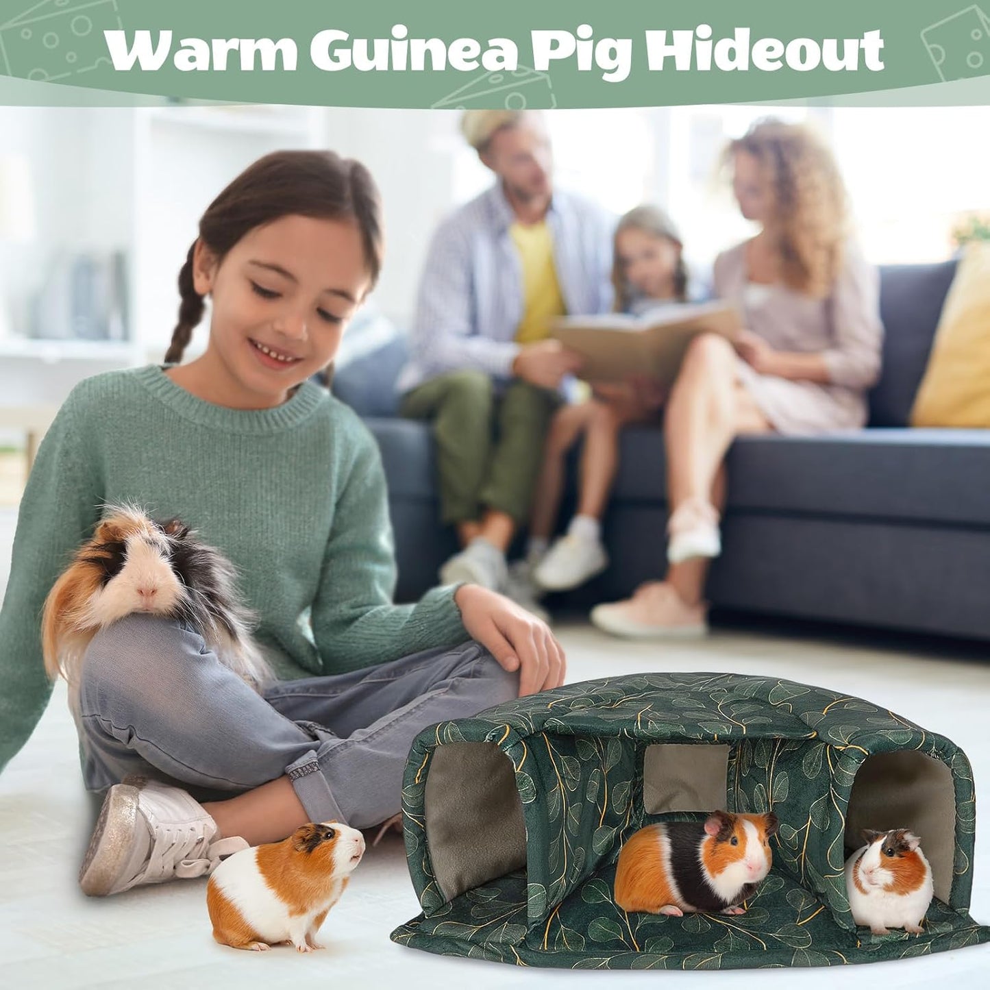 Unicorn Catcher Guinea Pig Hideout Large Guinea Pig Bed Cozy Guinea Pig House Warm Guinea Pig Tunnel Washable Guinea Pig Accessories for Small Pet Hamster/Chinchilla/Bunny, Green