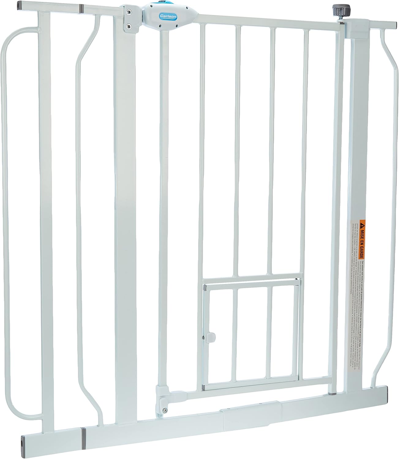 Carlson Extra Wide Walk Through Pet Gate with Small Pet Door, Includes 4-Inch Extension Kit, Pressure Mount Kit and Wall Mount Kit,White