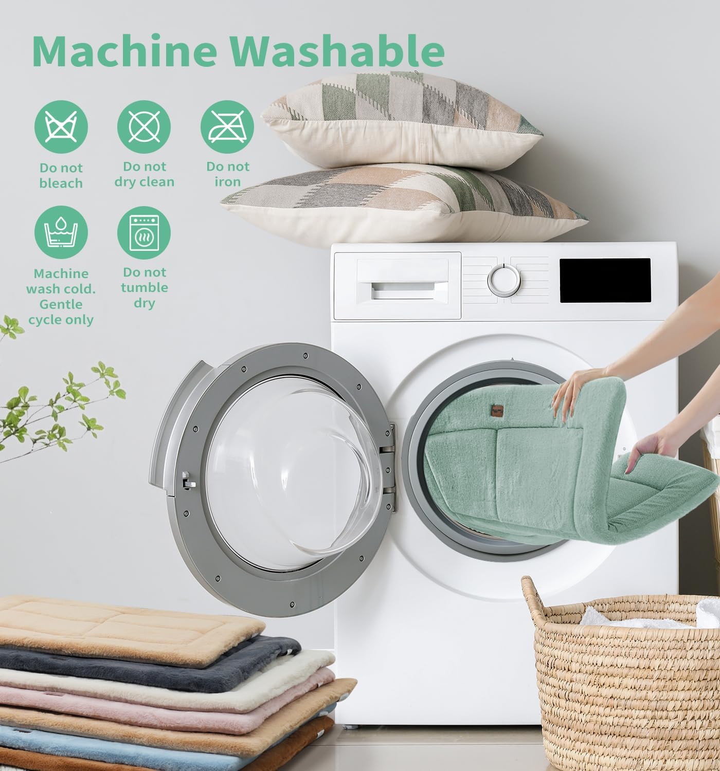 Made4Pets Dog Crate Pad Bed for Large Dogs, Washable & Reversible, Anti-Slip Kennel Mat for Cozy Sleeping, Soft Fluffy Dog Bed for Indoor & Outdoor Use, 41"x29", Green