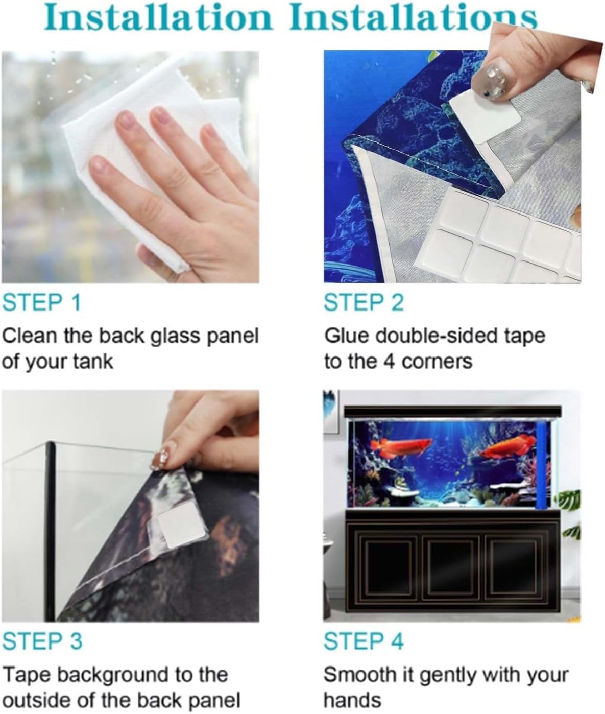 24X12IN Natural Undersea Aquarium Background, Undersea Beach Fish Tank Background, with 8 EVA Double-Sided Tape