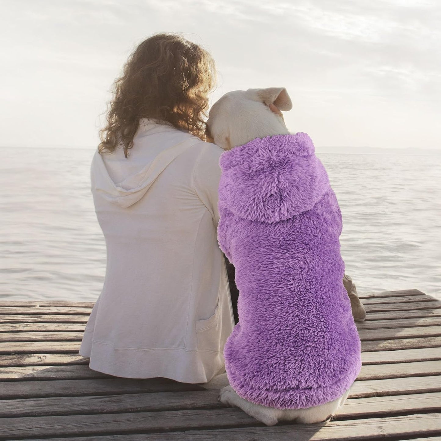 Fuzzy Dog Hoodie Dog Sweaters for Large Dogs Soft Double-Sided Plush Fleece Pet Sweater Pet Clothes Coats Hoodie Sherpa Hooded Sweatshirt(Purple-XXL)