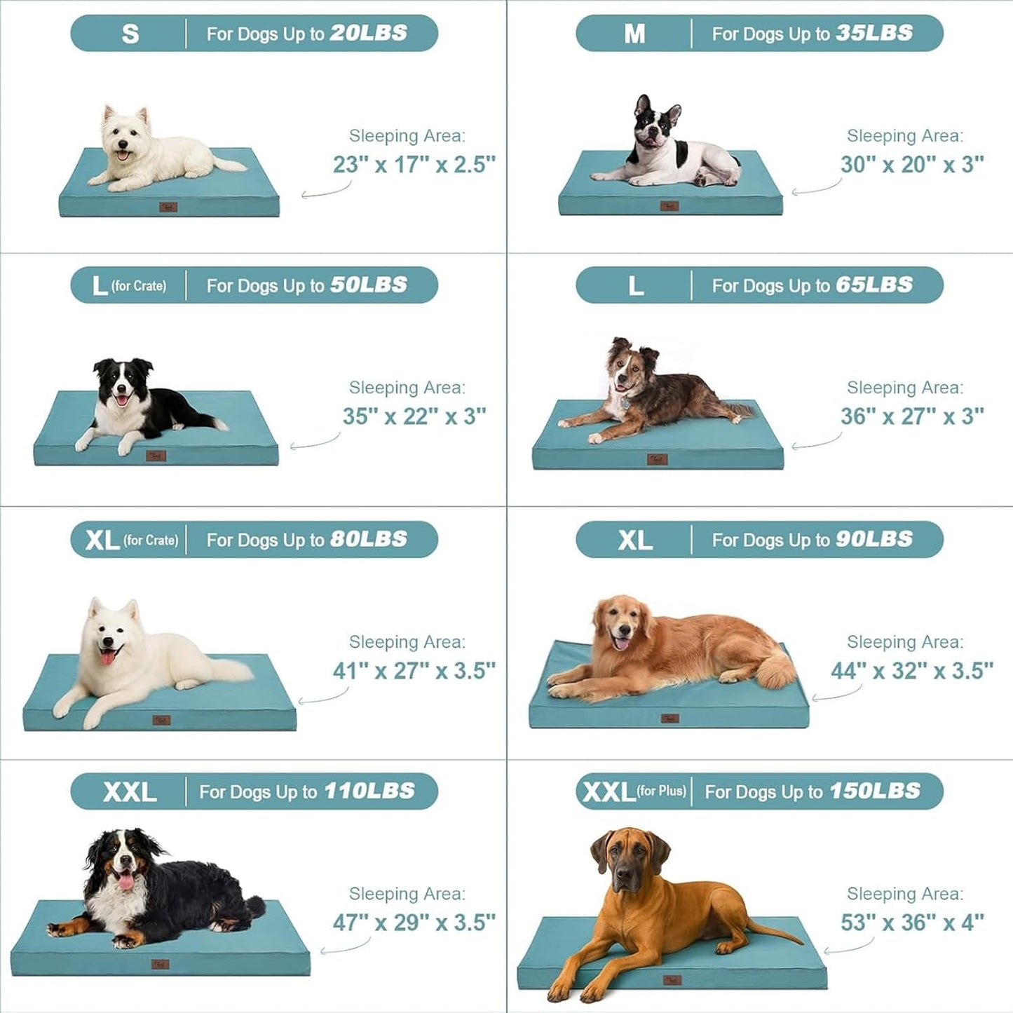 Outdoor Dog Bed for Medium Dogs, Waterproof Dog Bed for Medium Dogs Cats, Orthopedic Egg Crate Foam Pet Bed with Washable and Removable Oxford Cover, Light Blue