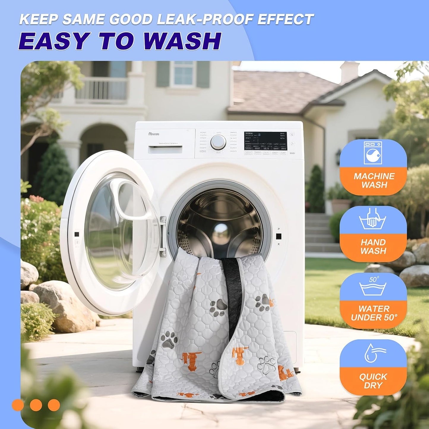 Washable Pee Pads for Dogs, 2 Pack Absorbent Reusable Training Dog Pads Pet Puppy Pads, Non-Slip Potty Pads for Whelping, Playpen, Crate, Bed, Orange, 34"x63"